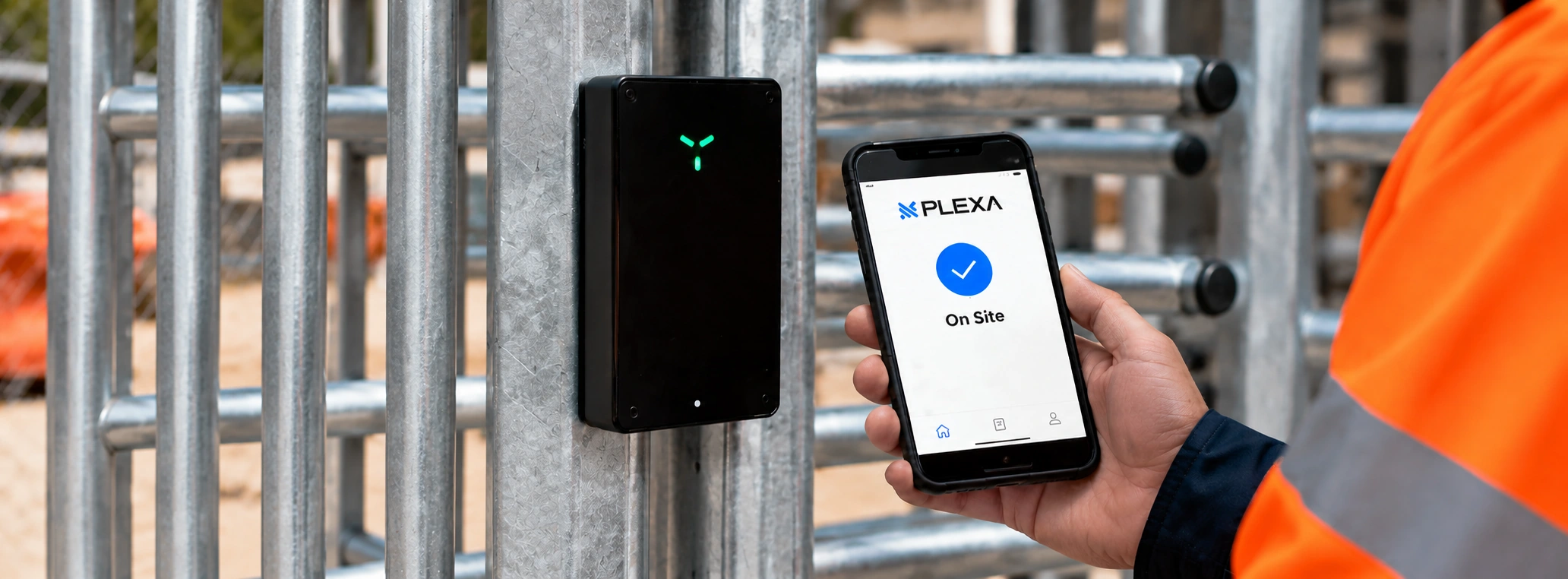 Illustrative mobile app and reader at a PLEXA turnstile